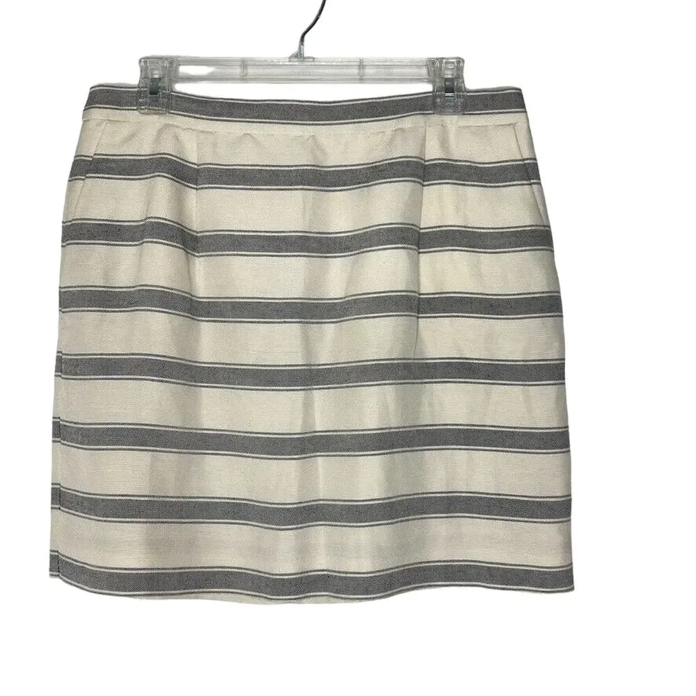 J Crew Striped Linen Silk Pencil Skirt Women's Size 8 Classic Fit
